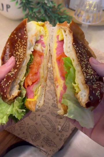 A toasted one-pan breakfast sandwich with melting kashar cheese, egg, and salami.