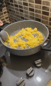 Perfectly roasted golden semolina for Turkish halva.